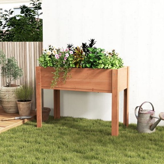 Elevated Raised Garden Bed with Legs, 40*20*31'' Solid Fir Wood Planter Box for Vegetables, Herbs & Flowers, Outdoor Standing Planter