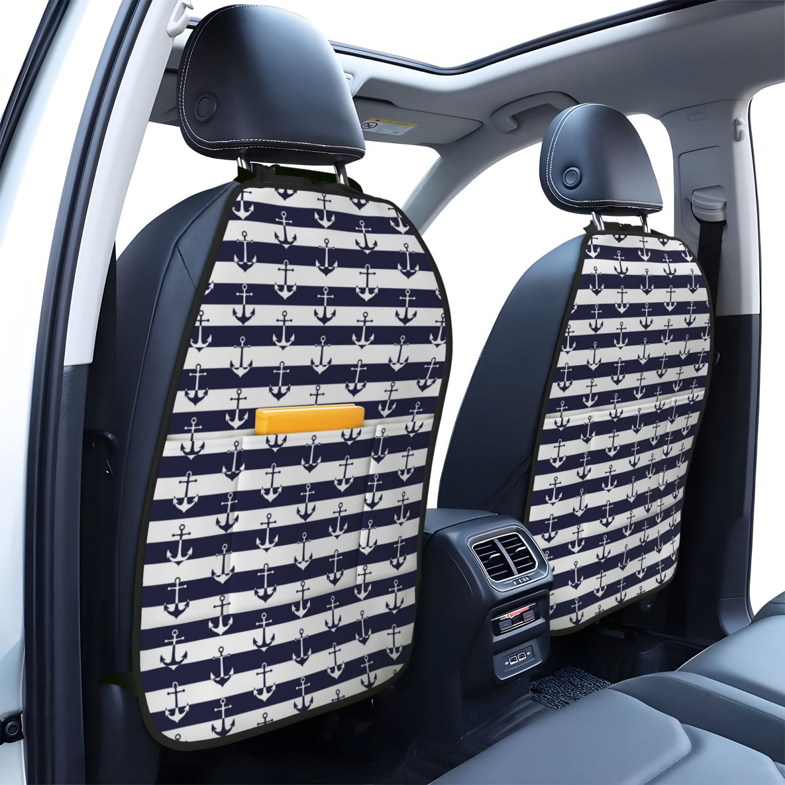 Xecao Anchors Pattern Car Seat Back Protector 2 Pack Large Capacity Pocket, Kick Mats Back Seat Protector