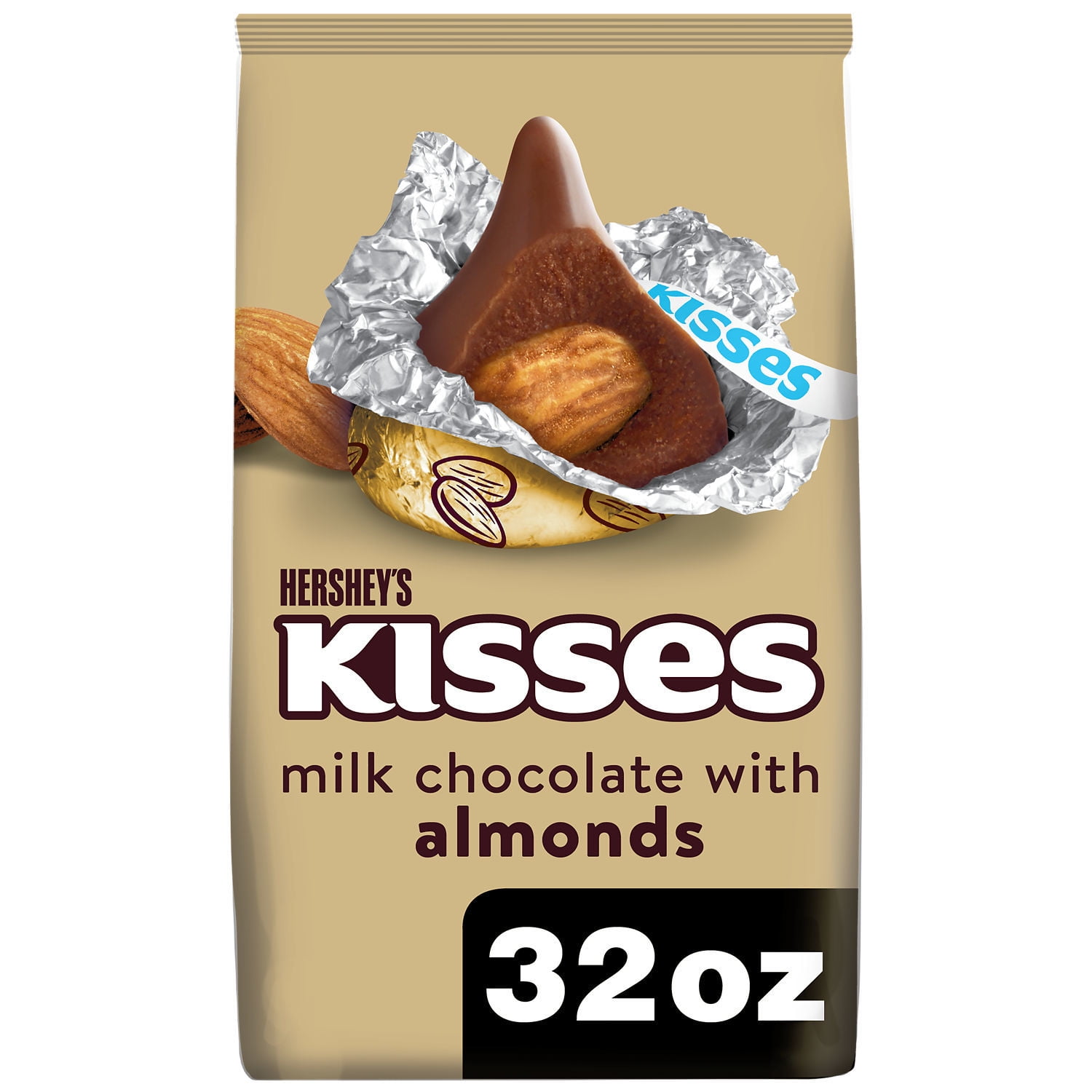 Hershey's Kisses Milk Chocolate with Almonds Candy, Party Pack 32 oz