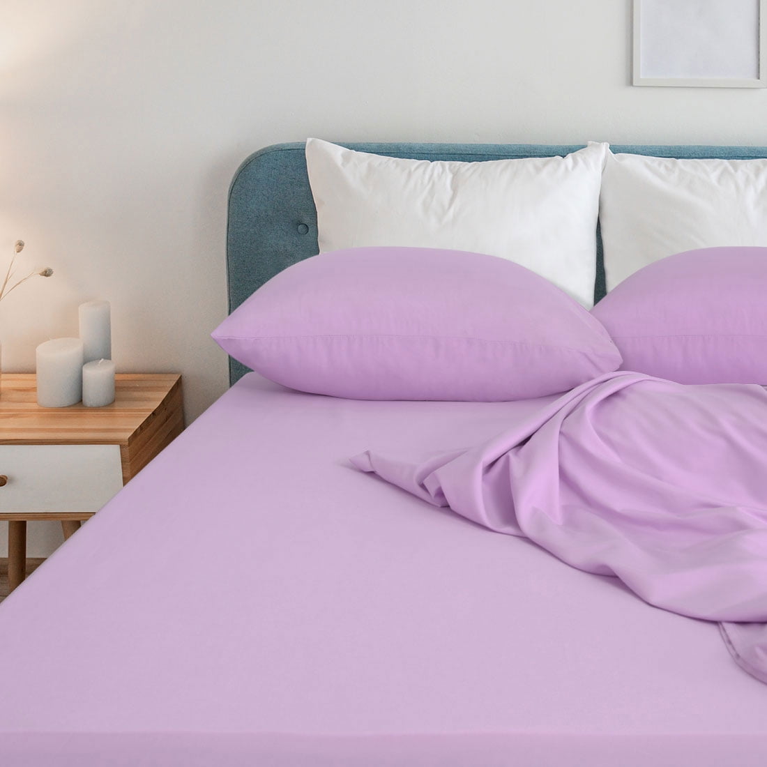 Unique Bargains 4 Piece Brushed Polyester Bed Sheets Set Queen Light Purple