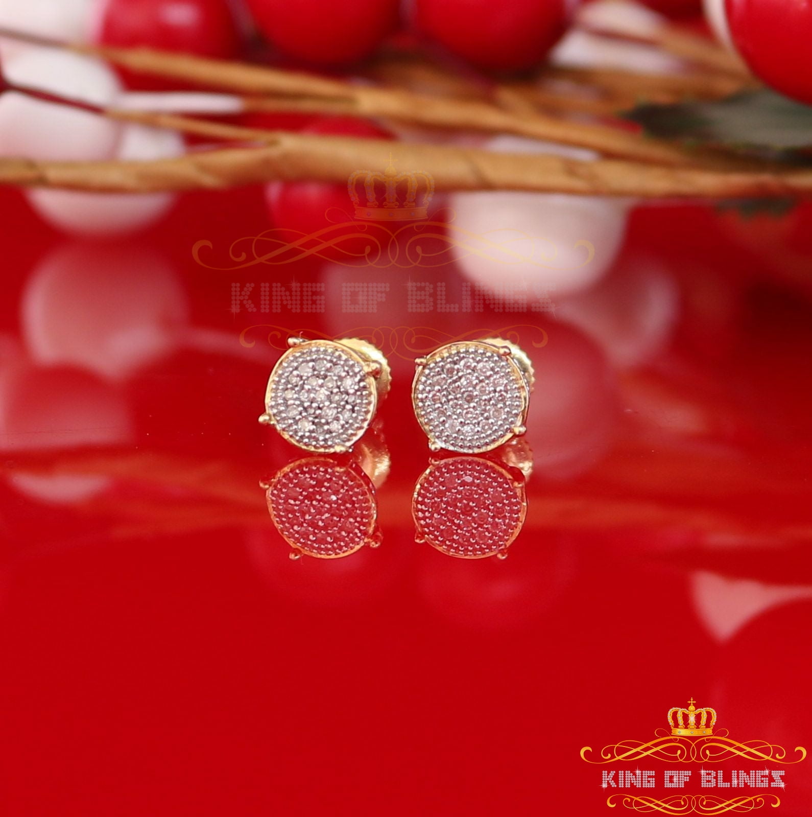 King of Bling's 10K Real Yellow Gold with 0.10CT Real Diamonds Men's/Women's stud Round Earrings