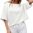 thumbnail image 2 of Half Sleeve Solid Color Women Casual Oversize Knit Pullover Sweater, 2 of 6