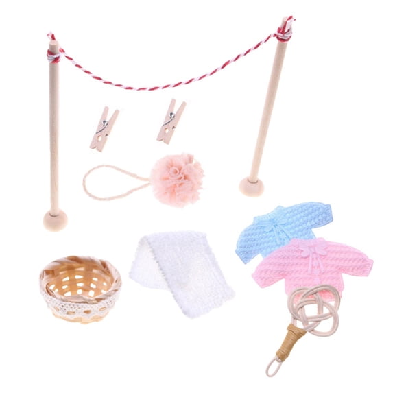 Masteelf Mini Clothesline Set for Dollhouse - Portable, Lightweight Laundry Accessories and Small Clothesline Props for Dollhouse Decoration