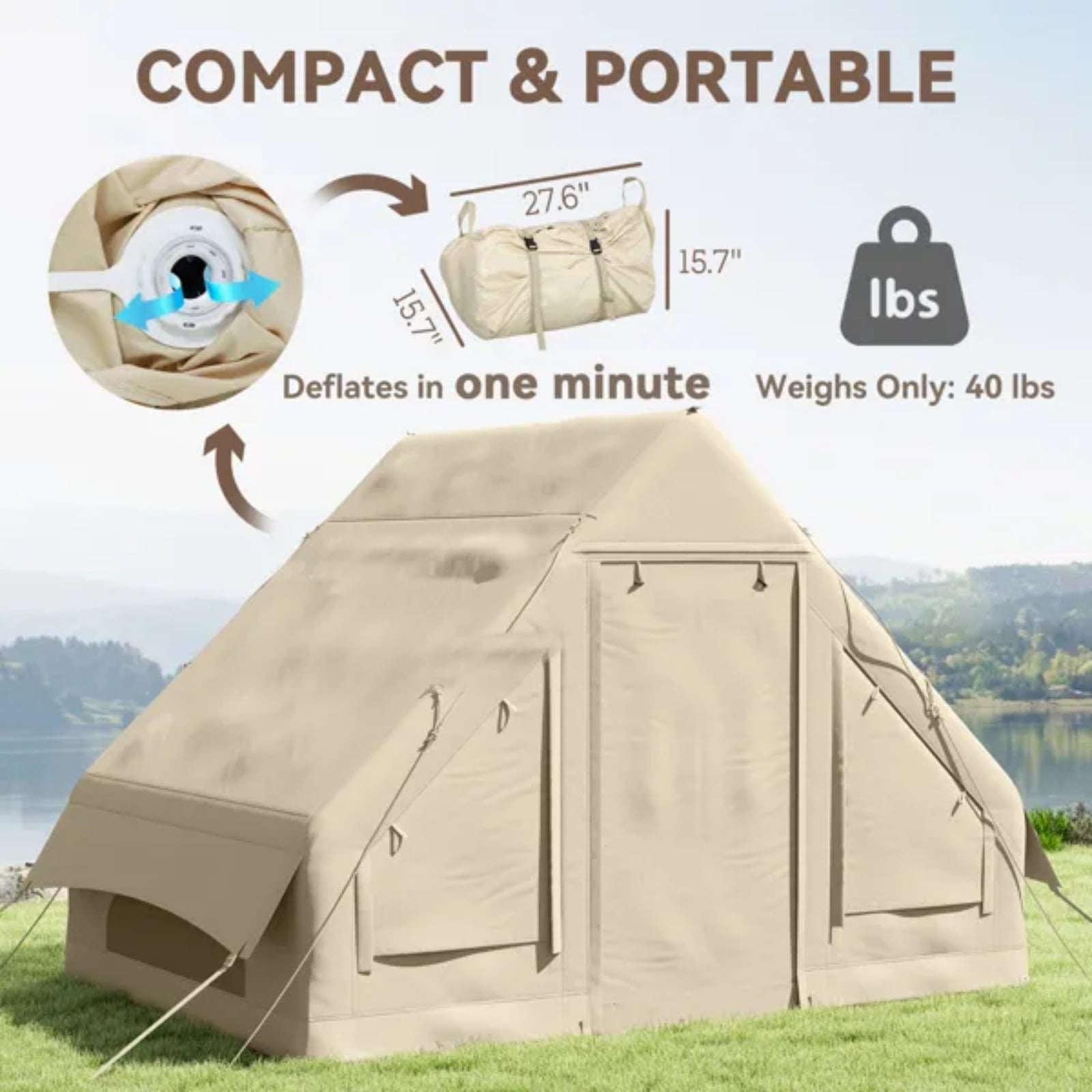Extra Large Camping Tent, Level 4 Windproof, Waterproof, Easy To Set Up and Transport, 420D Oxford Cloth, with Carry Bag, Suitable for Camping, Picnic, Hunting, Fishing Beige 3 Person Tent
