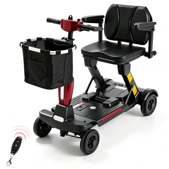 Lightweight Mobility Scooter for Seniors & Adults, 4 Wheel Fully Automatic Foldable Scooter with 13Ah Airline-Approved Lithium Battery ,Portable Travel Wheelchair for Elderly & Disabled,Red