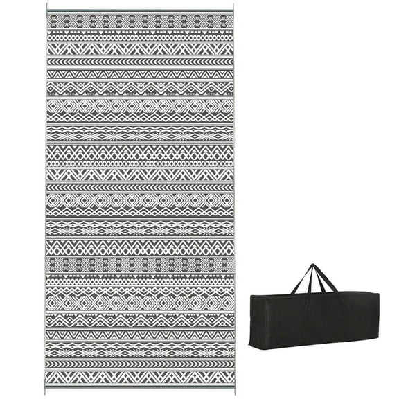 Spaco Carpet RV Camping Rugs with Carry Bag, 9' x 18' Reversible Outdoor Rug, Gray & Cream White Boho