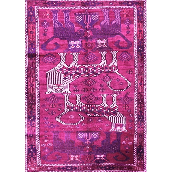 Ahgly Company Indoor Rectangle Animal Pink Traditional Area Rugs, 5' x 7'