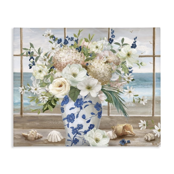Stupell Industries Traditional Seashells & Flowers Windowsill Canvas Art, 20 x 16, by Nan