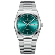 POEDAGAR Men Green Quartz Stainless Steel Fashion Watch Analog Waterproof Luminous Date Wristwatch