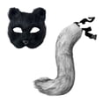 thumbnail image 2 of Máscara de gato falsa con cola, accesorio para niñas y mujeres, ideal para mascaradas y ferias. Gris Negro, 2 of 9