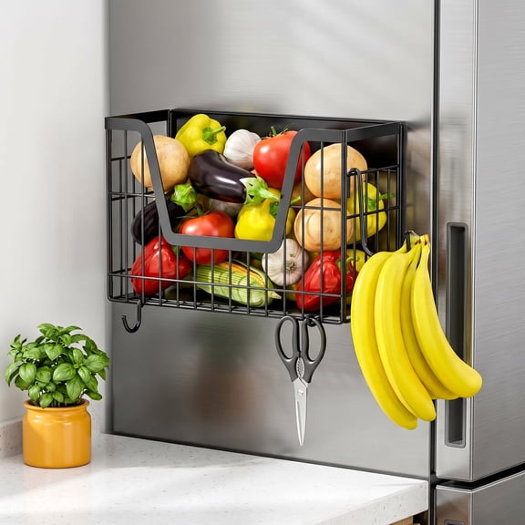 Magnetic Shelf for Fridge – Fruit, Potato & Onion Storage Bins, Spice Rack for Side of Refrigerator, Kitchen Pantry Organizer with Hooks