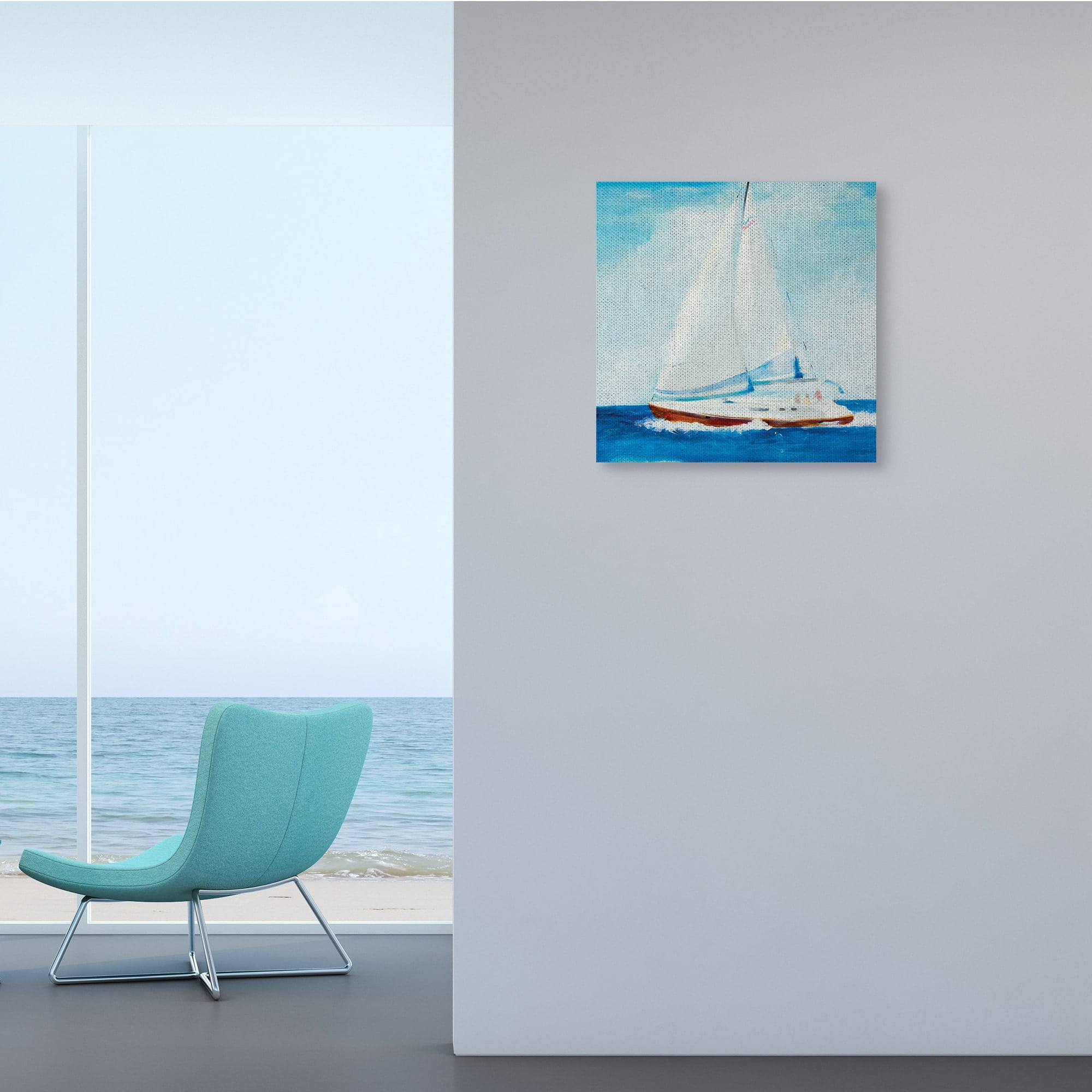 Industries Summer Sailboat Soft Figures Blue Waves 36 in x 36 in Painting Canvas Art Print, by Stupell Home Décor