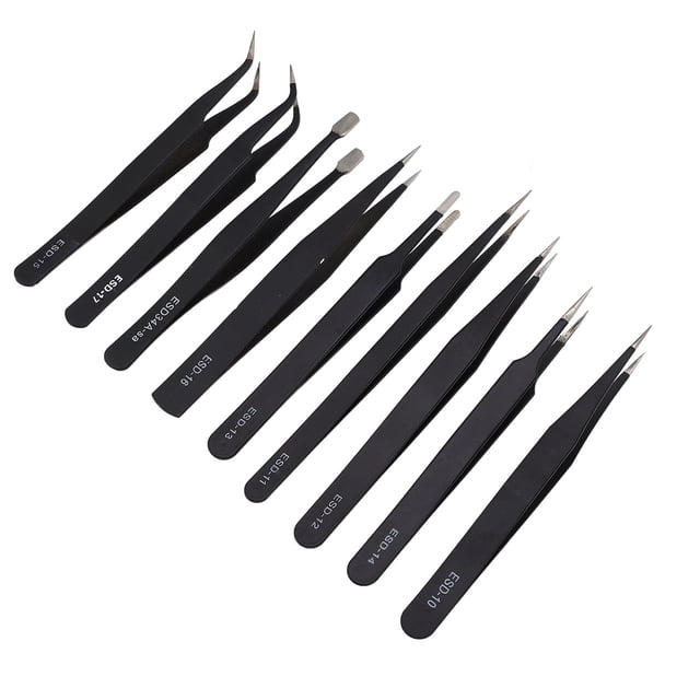 Juego de pinzas variadas, juego de pinzas antiestáticas de 9 piezas, pinzas de reparación electrónica, diseño elevado