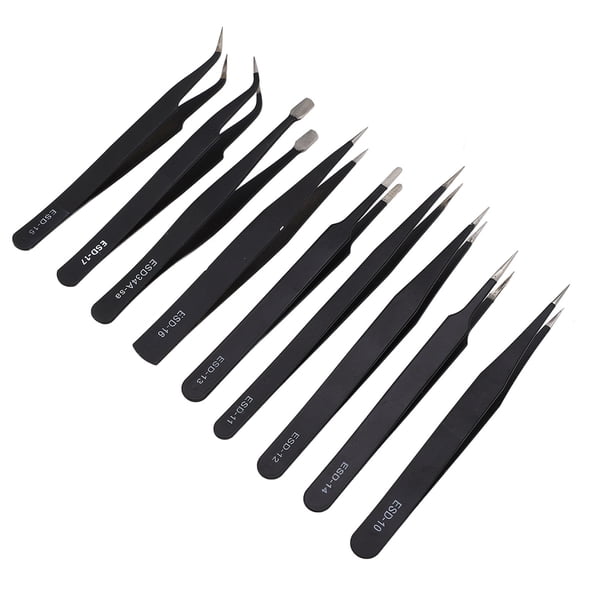 Juego de pinzas variadas, juego de pinzas antiestáticas de 9 piezas, pinzas de reparación electrónica, diseño elevado