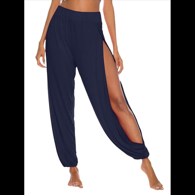 Pantalones Harén con Abertura Alta para Mujer, Pantalones Harén Hippies. Azul Oscuro XXL
