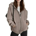thumbnail image 4 of WTOBBY Women's Fleece Lined Full Zip Hooded Cardigan, Fashionable Loose Fit Casual Sweatshirt with Long Sleeve, Warm Winter Cozy Outerwear for Everyday,Light Brown L, 4 of 5
