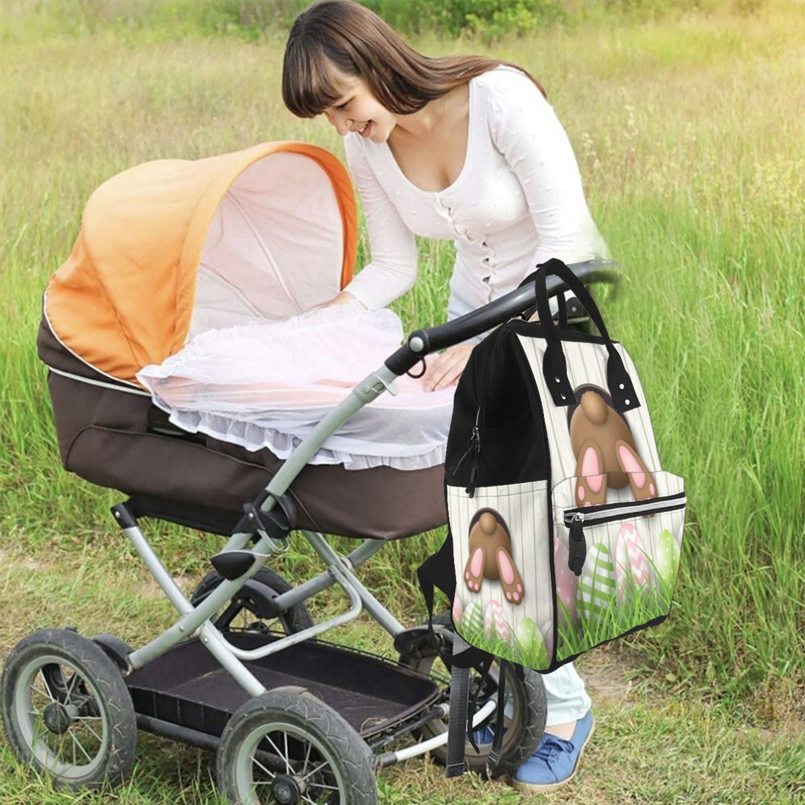 Ratiio Brown Bunny Mummy Backpack - Waterproof Twill Canvas, Large Capacity Diaper Bag with Multiple Pockets and Adjustable Straps