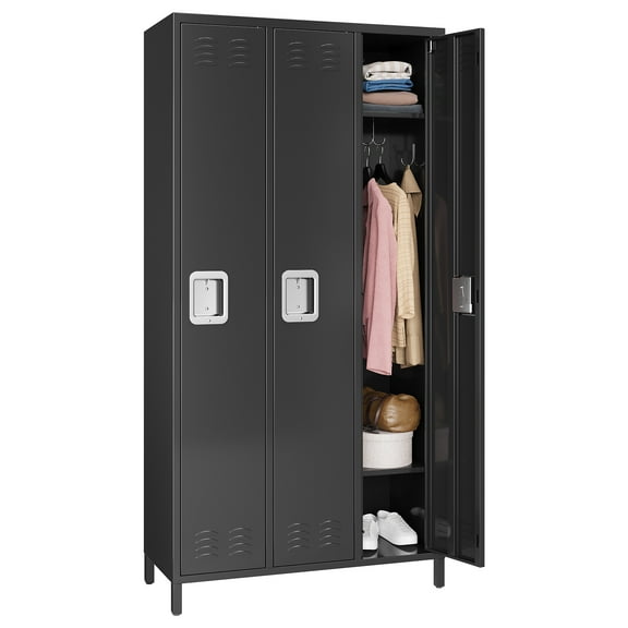 3 Doors 72" Metal Lockers for Employees with Lock, Metal Storage Cabinet with Hooks and Shelves for School Garage Office Gym Home