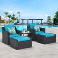 thumbnail image 3 of Cozyhom 5 Pc Patio Furniture Set, Patio Chair With Ottomans, Outdoor Chair And Ottomans Set With Coffee Table, Patio Furniture Sets, Blue., 3 of 14