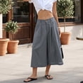 thumbnail image 2 of Breezora Women's Linen Cotton Pants Summer Wide Leg Casual Cropped Culottes With Pockets Loose Breathable Relaxed Fit Daily Trousers, 2 of 9