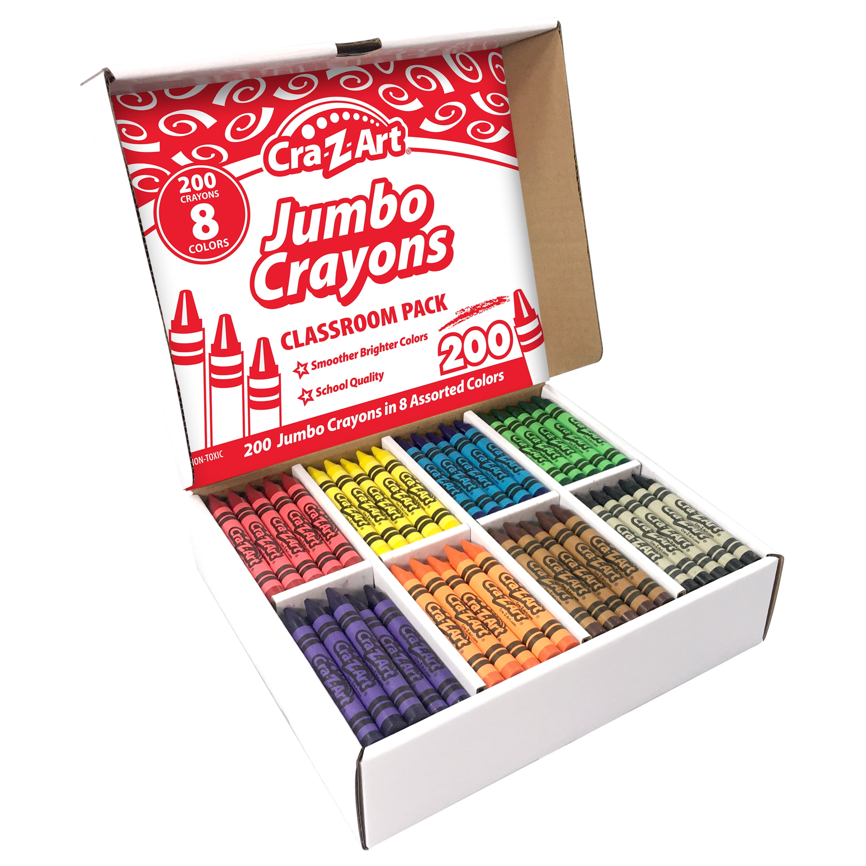 Cra-Z-Art: Classroom Pack: Jumbo Crayons - 200 Pieces - 8 Assorted Bright Colors, Bulk Set, Non-Toxic, Teachers School Art Supplies, Back to School