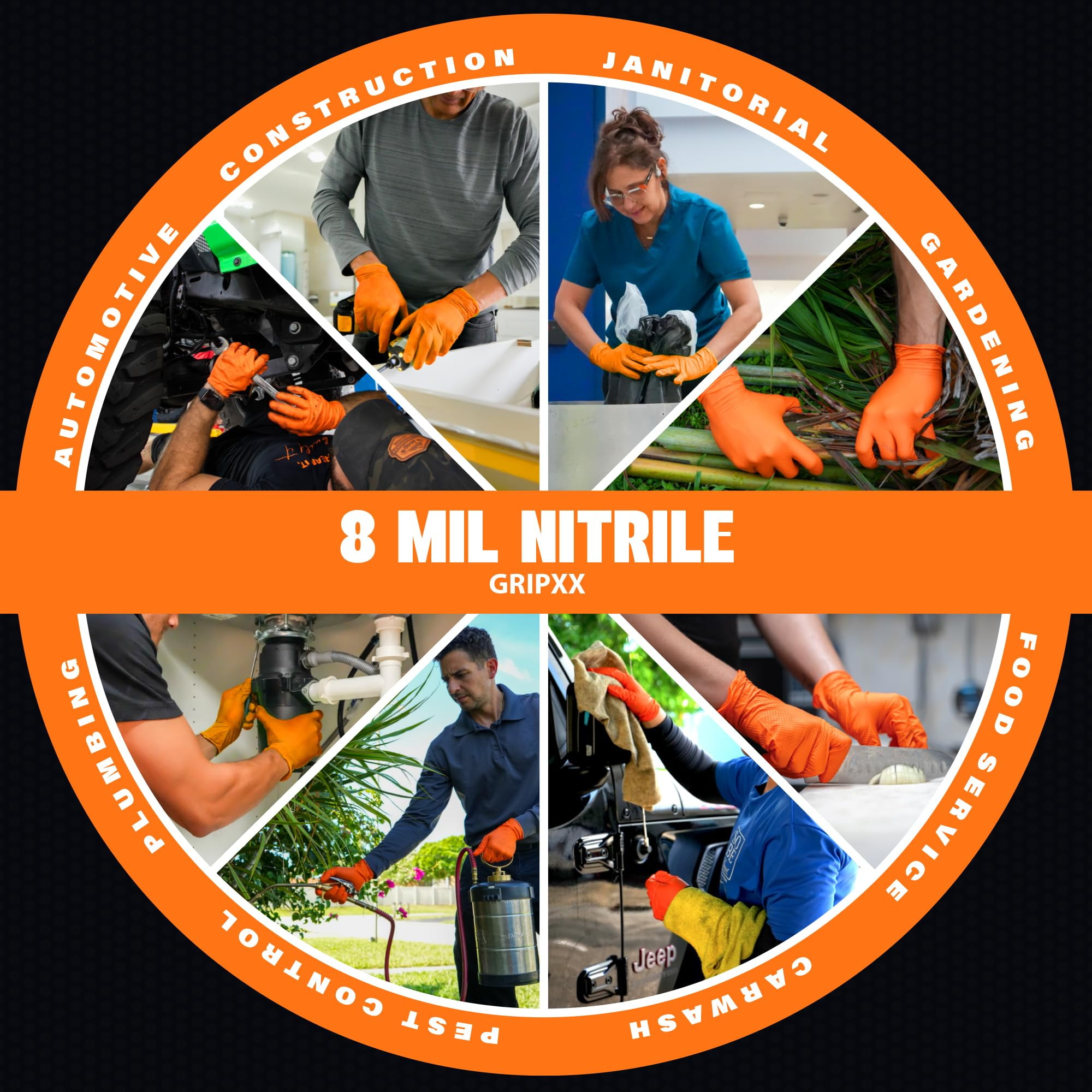 GRIPXX 3D Herkules Grip Orange Disposable Nitrile Gloves – 8-Mil Industrial, Latex-& Powder-Free Gloves - 200ct medium Orange gloves