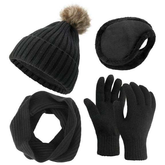 Bocaoying Winter Hat Scarf Gloves and Ear Warmer, Warm Knit Beanie Hat Touch Screen Gloves Set Winter Gifts Neck Scarves for Women