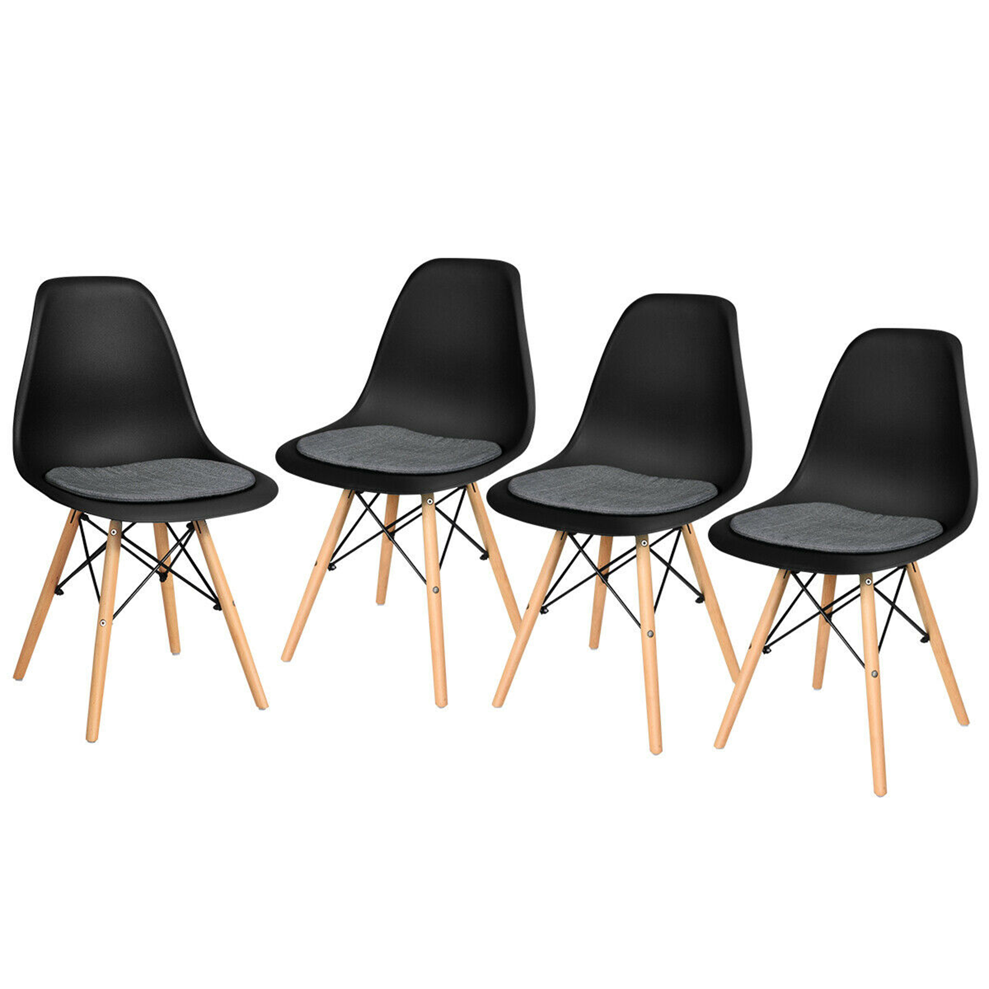Gymax 4PCS Mid Century Modern DSW Chair Dining Chair Furniture W/ Linen Cushion Black