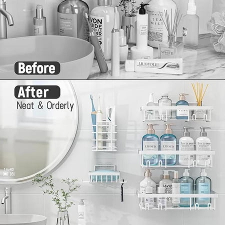 Shower Caddy Organizer Rack Shelf Self Adhesive Wall Storage Basket Rustproof Stainless Steel Shampoo Holder Bathroom Accessory Set White Shower Caddy Organizer Rack Shelf Self Adhesive Wall Storage Basket Rustproof Stainless Steel Shampoo Holder Bathroom Accessory Set White