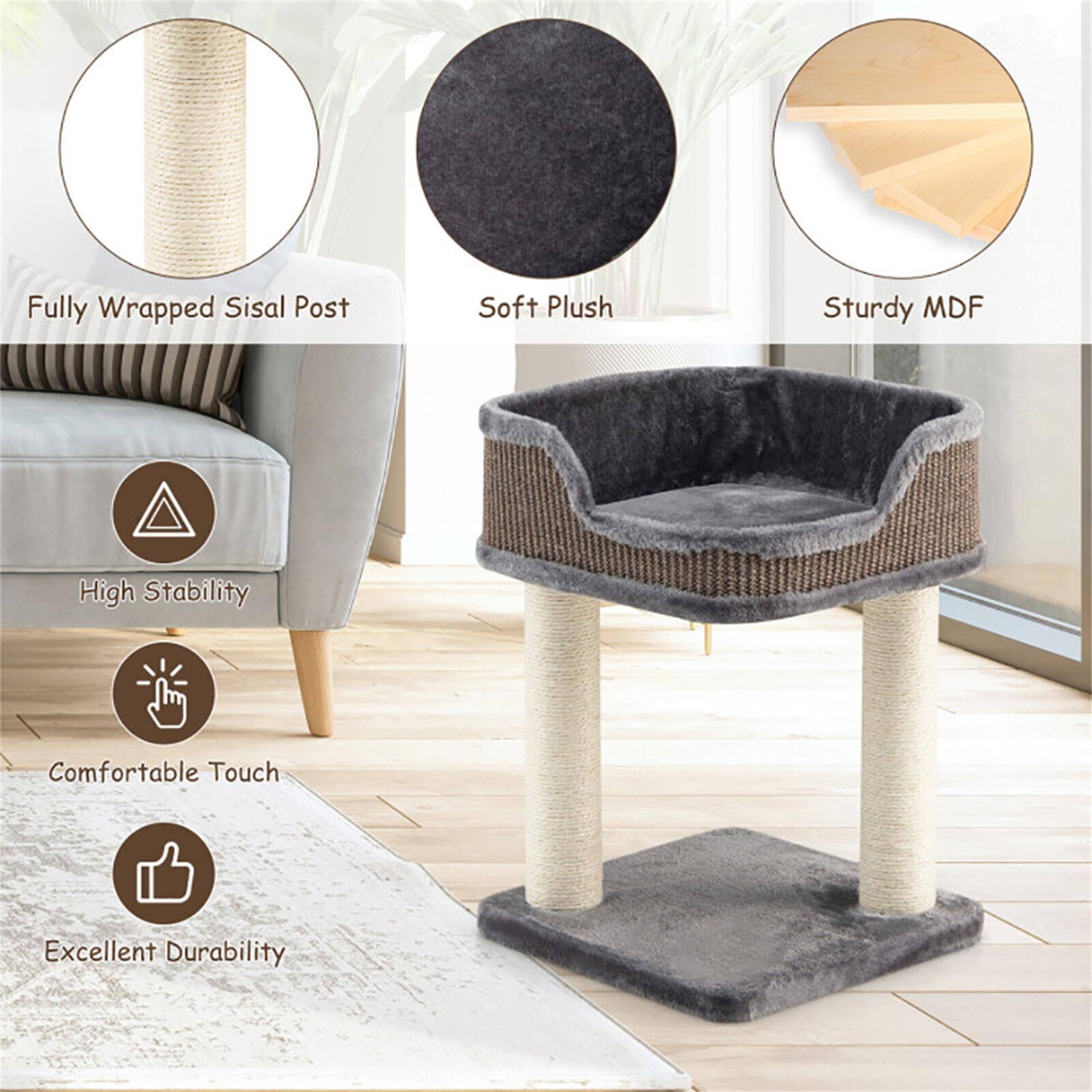 Kadyn 16" Cat Tree Tower for Indoor Cats with Large Plush Perch, Natural Sisal Scratching Post for Small Cats, Gray