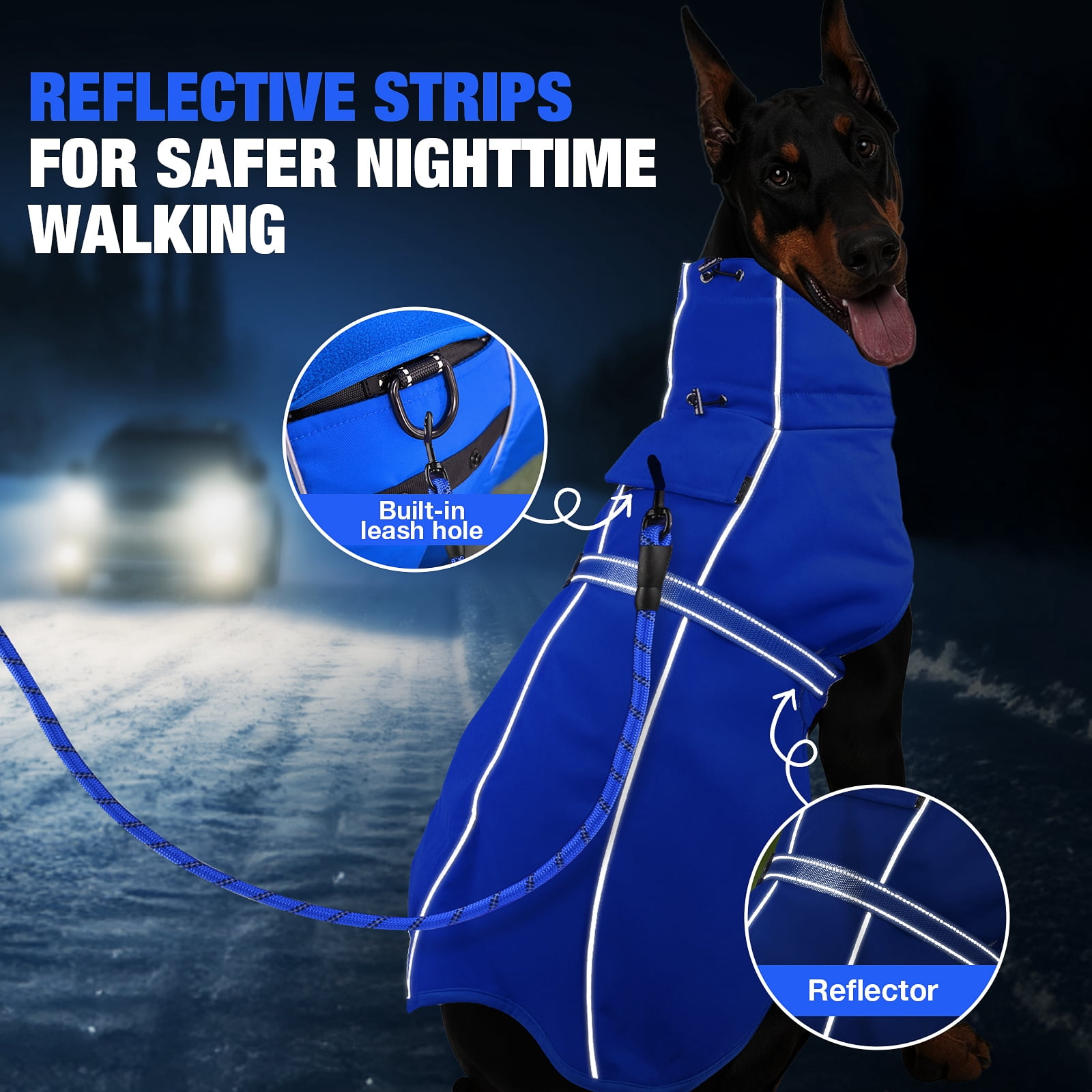 MASBRILL Dog Winter Coat , Waterproof Turtleneck Fleece Jacket with Harnsss for Small to Large Dogs, Warm Reflective Christmas Gift Dog Vest Pet Apparel, Blue