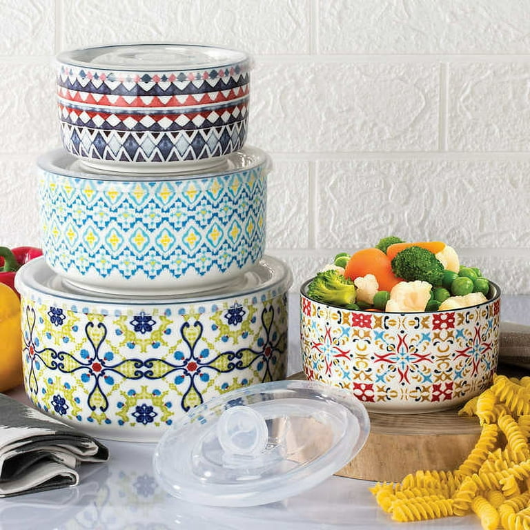 Signature Housewares 4pcs Microwavable Bowls With Lids Ceramic