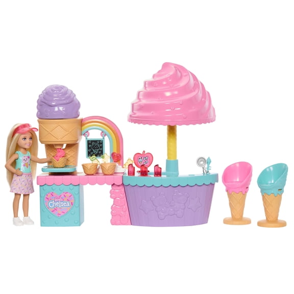 Barbie Club Chelsea Ice Cream Shop Playset with Chelsea Doll, 2 Dough Colors, and Accessories