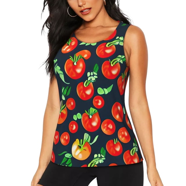 Balery Tomatoes Camiseta sin mangas estampada ligera para mujer, tops de entrenamiento sin mangas, camisetas de yoga transpirables de secado rápido.-X-Large