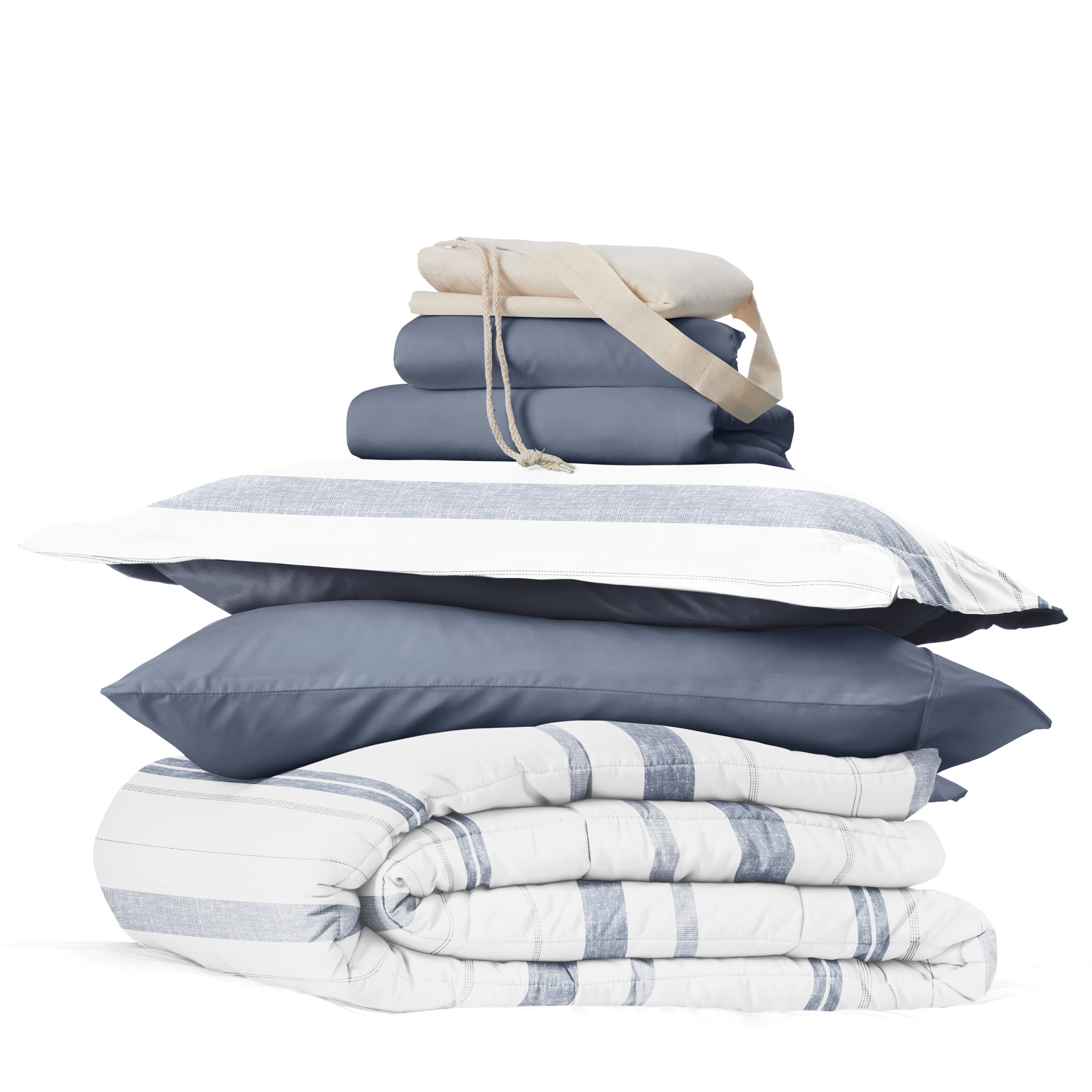 Noble Linens 8 Piece Dorm Bedding Bundle, Comforter & Sheet Set, Pillows, Laundry Bag