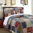 thumbnail image 4 of Cozy Line Home Fashions Hyler Navy Red Floral Paisley Real Patchwork 100% Cotton 3-Piece Reversible Quilt Set, Queen, 4 of 6