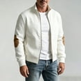 thumbnail image 2 of TOUMENY Men Fall Winter Jacket Solid Stand Collar Zip Up Lightweight Casual Cardigan Coat Vintage Slim Fit Long Sleeve Outdoor Travel Jacket White L, 2 of 7