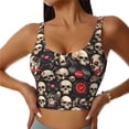 thumbnail image 3 of Goofa rock record Skull Printed Sports Bras for Women, High Impact Running Bra Workout Crop Tank Tops Longline Sports Bra Push up-Large, 3 of 9
