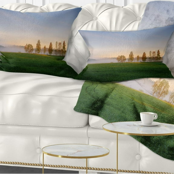 Designart Foggy Early Morning Panorama - Landscape Printed Throw Pillow - 12x20