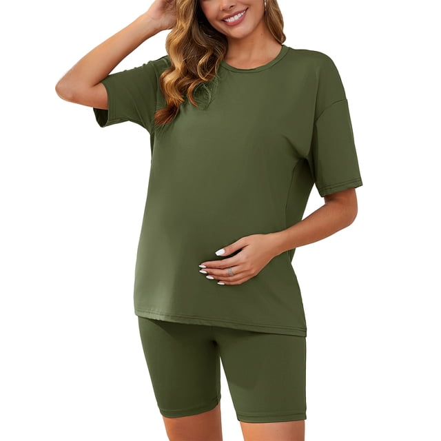 Conjuntos de pijamas deportivos para mujeres INSPIRE CHIC, sets de maternidad, camiseta de manga corta y pantalones cortos, ropa de casa, conjuntos de 2 piezas, verde, talla XX-Large