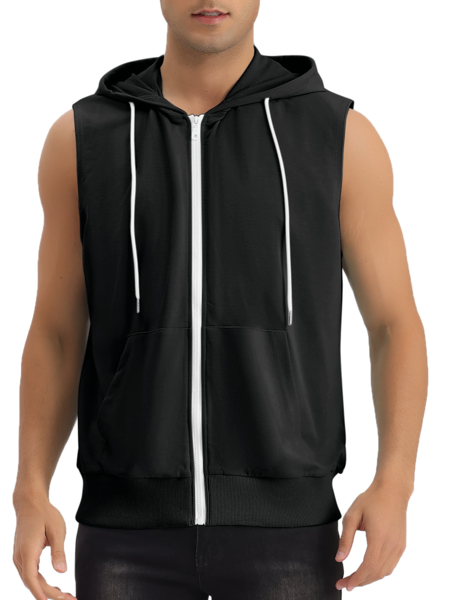 INSPIRE CHIC Men's Vests Sleeveless Hoodie Drawstring Zipper