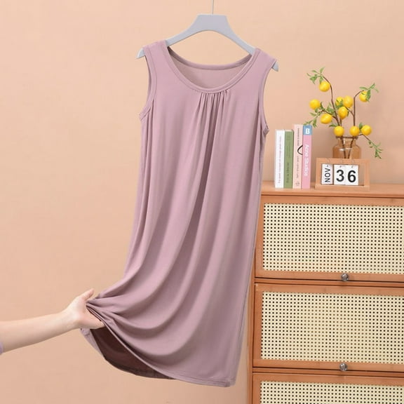 Women's Summer Sleepshirt Nightgown Comfortable Round Neck Sleeveless Home Dress Loungewear Casual Basic Sleepwear for Women Sleep Shirts Women Tall Night Gowns for Women Soft Womens Nightgowns