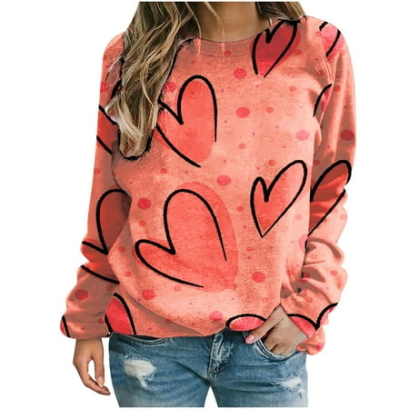 

Womens Long Sleeves Blouse Fashion Valentine s Day Love Printing Pullover Casual Loose Crew Neck Ladies Tunics Sweatshirt Tops