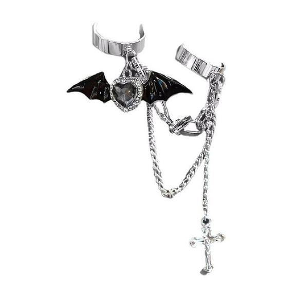 CIYISON Punk Devil Crossed Chain Bat Wing Ring Loves Rhinestones Rings Halloween Jewelry