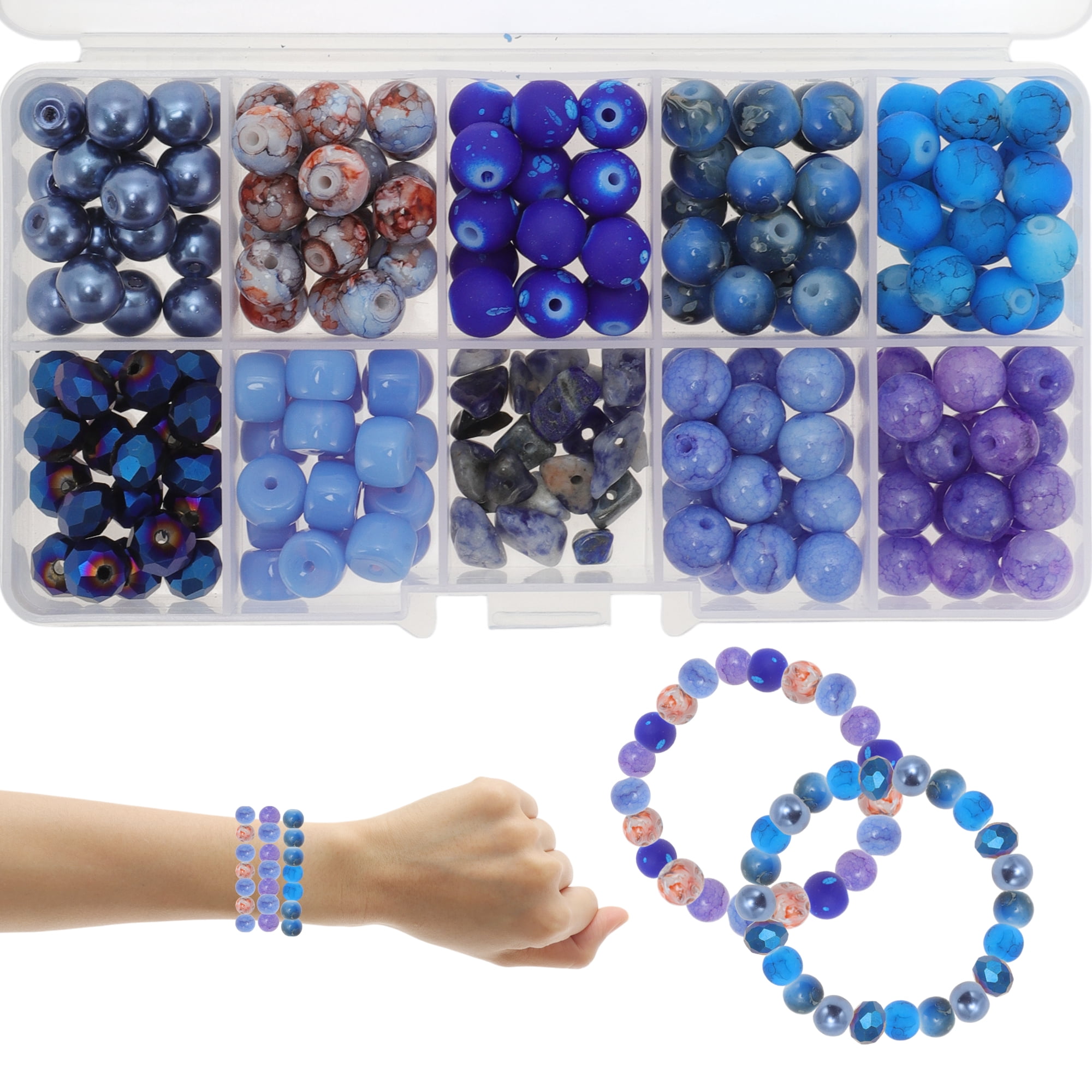 Unique Bargains 8mm Round Glass Beads for Bracelets, 200 Pcs for Jewelry Making Deep Blue
