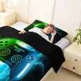 thumbnail image 4 of meiyoeat Neon Lightning Gamer Twin Comforter Sets for Teens Boys, Electric Green Blue Gaming Bedding Set, Black Reversible 2 Pieces, 1 Comforter and 1 Pillowcase, 4 of 6