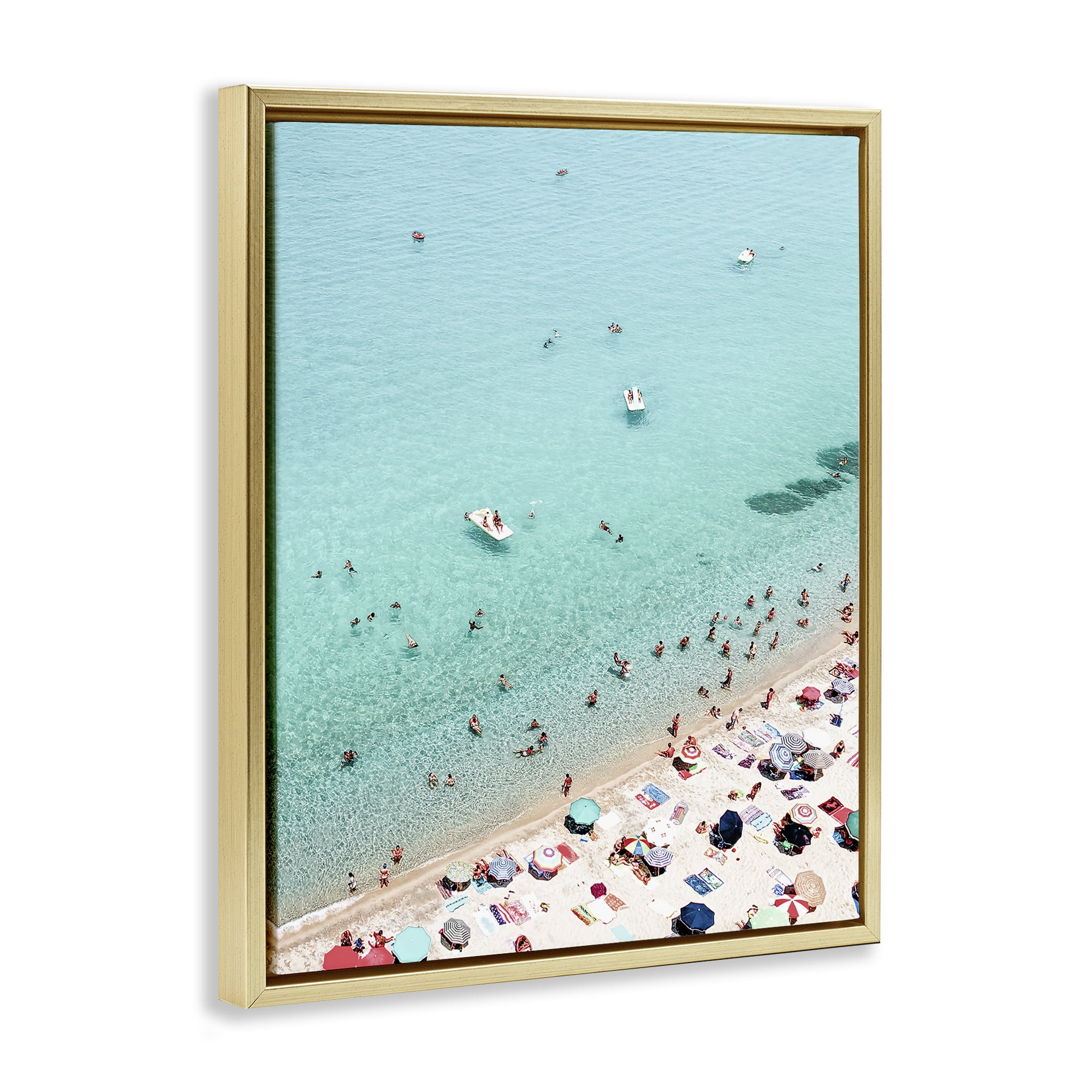 Stupell Industries Busy Beach View Nautical & Beach Photography Gold Floater Framed Canvas Art Print Wall Art, 25 x 31