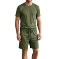 thumbnail image 2 of Men Solid Crew Neck Short Sleeve Tee & Drawstring Pocket Shorts 2 Piece Casual Summer Tracksuit Dark Green XL, 2 of 7