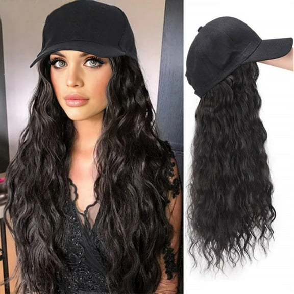 Dengmore Curly Wig Women's Baseball Cap with Hair Extensions Baseball Cap Wig Long Straight Wig for Women Synthetic Hair Wigs Naturally Connect 26.7 Inch