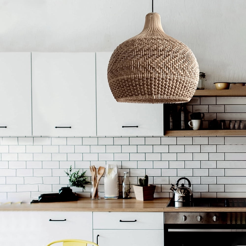 Arturesthome Handmade Wicker Rattan Pendant Light Fixtures For Kitchen Island